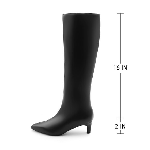 Lurnyet Women's Knee High Boots, Faux Leather Pointed Toe with 2 Inch Heel - Picture 3 of 9